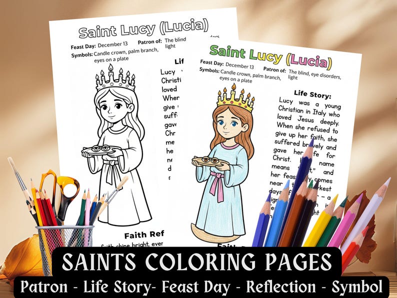 Saint Lucy Coloring Page Catholic Saint Lucia Kids Coloring Sheet ...