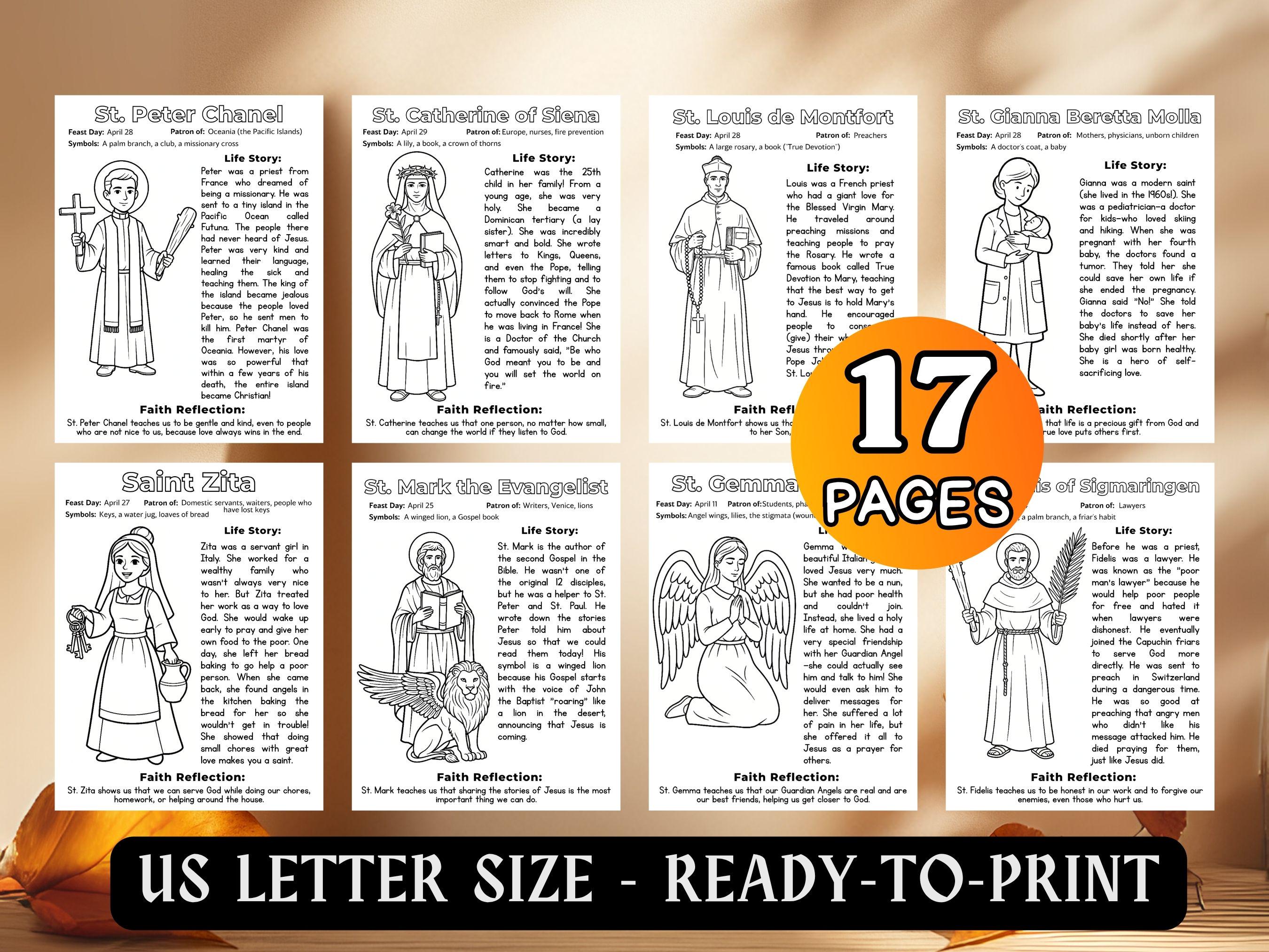 April Catholic Saints Coloring Pages Bundle Kids Monthly Saints ...