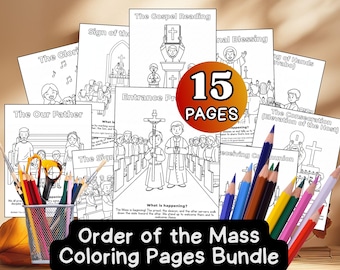 Lot de pages à colorier pour découvrir la messe, messe catholique pour enfants, ordre de la messe à imprimer, préparation à la première communion, coloriage de la sainte messe