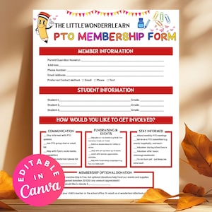 PTO Membership Form School PTA Membership Form Editable Template Volunteer Sign-Up, Back to School Registration Pto Recruitment Drive Canva