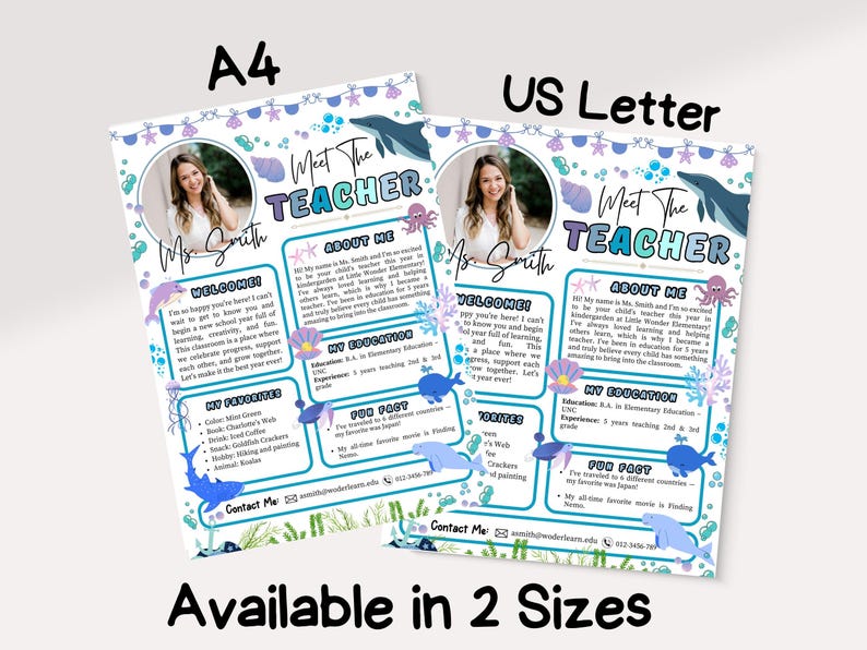 Meet the Teacher Under the Sea Ocean Theme Printable Teacher Flyer Back ...