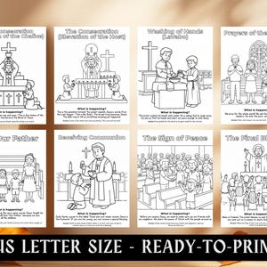 May include: A set of eight black and white illustrations depicting religious scenes, including "The Consecration," "Washing of Hands," and "The Final Blessing." The text "US LETTER SIZE - READY-TO-PRINT" is at the bottom.