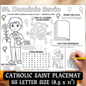 Saint Dominic Savio Activity Placemat Kids Coloring Pages Catholic ...