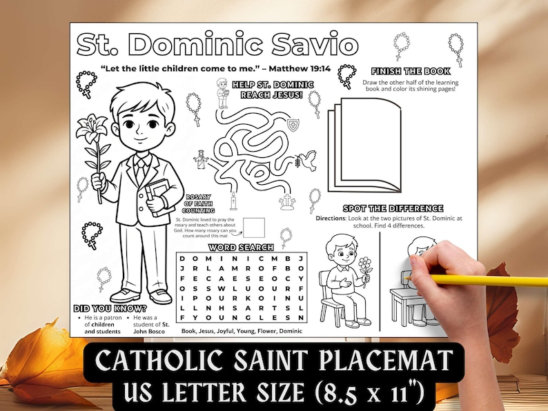 Saint Dominic Savio Activity Placemat Kids Coloring Pages Catholic ...