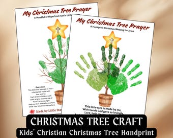 Christian Christmas Tree Handprint Prayer Craft Kids Christmas Gift Activity Sunday School Winter Activity Preschool Baby Toddler DIY Craft