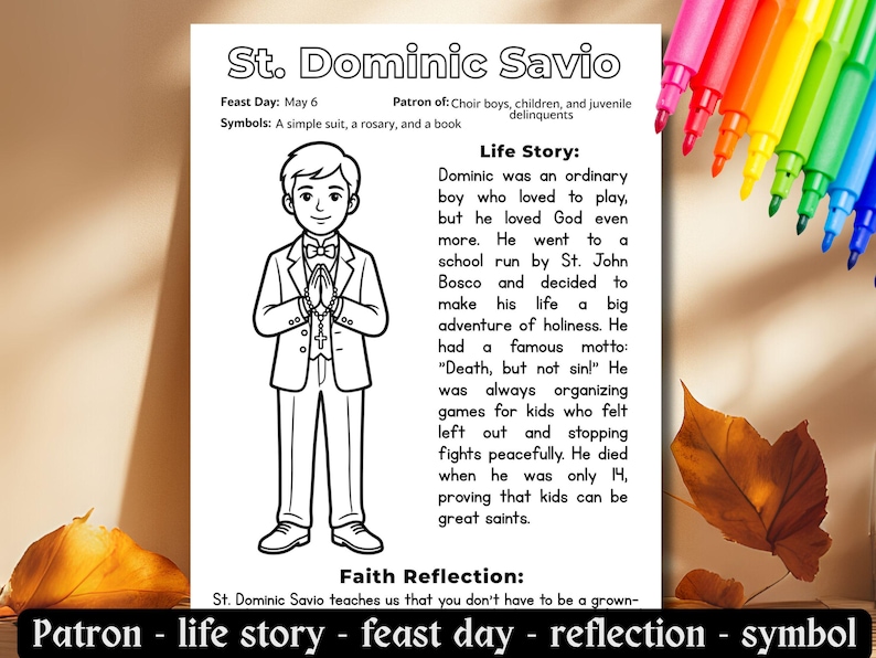 Saint Dominic Savio Coloring Page, Kids Catholic Saint Activity ...