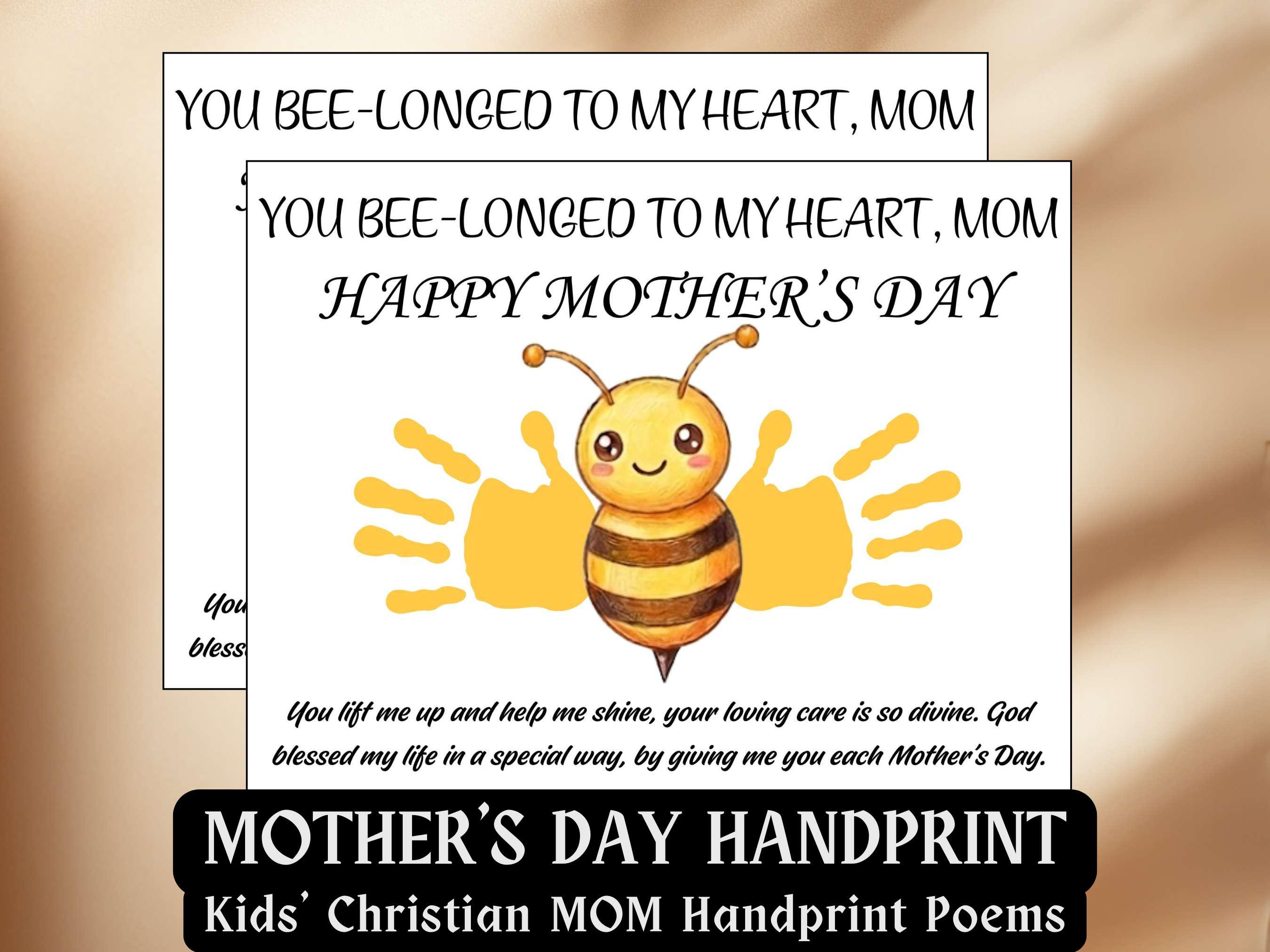 Bee Mother's Day Handprint Craft Kids Sunday School Activity Christian ...
