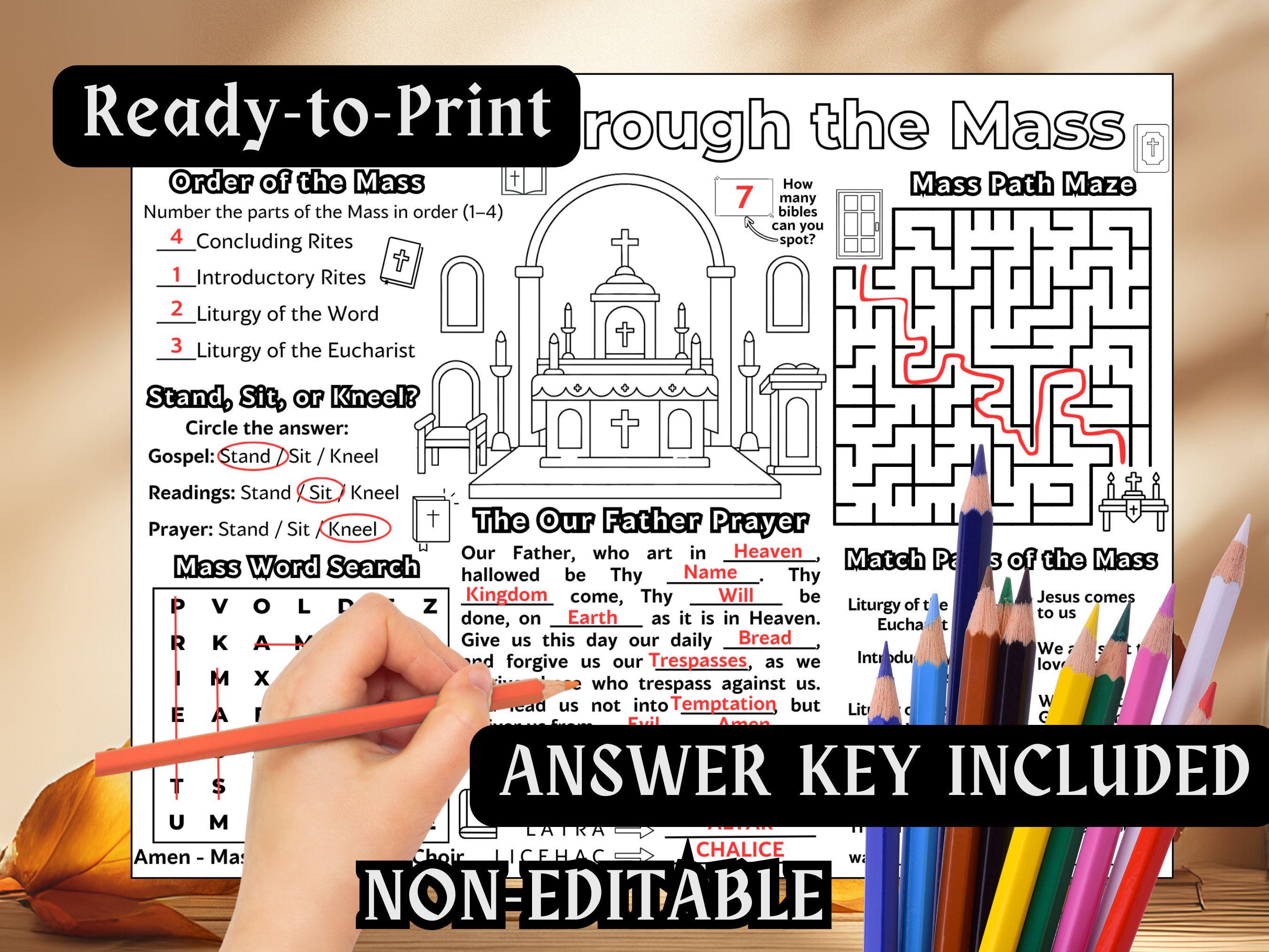 Catholic Mass Activity Placemat for Kids Walking Through the Mass ...