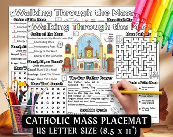 Catholic Mass Activity Placemat for Kids Walking Through the Mass Handout Sunday School Coloring Page First Communion Prep Liturgy Worksheet