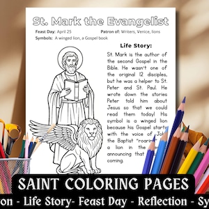 Saint Mark the Evangelist Coloring Page Catholic Kids Saint Activity ...