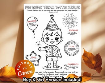 New Year With Jesus Prayer Coloring Craft Kids Devotional Activity Sheet Sunday School Lesson Printable Christian Resolution New Year Prayer