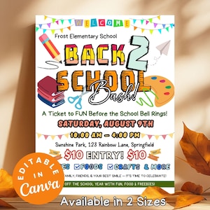 Back to School Bash Flyer, School Supplies Giveaway Flyer, DIY Canva Back 2 School Invites, School Supplies Flyer, Special Event Design DIY
