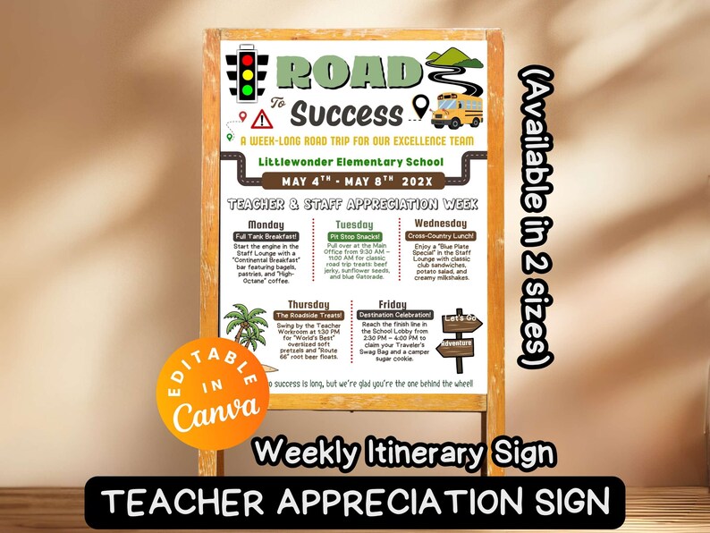 Road Trip Theme Signage Adventure Teacher Appreciation Week Itinerary ...