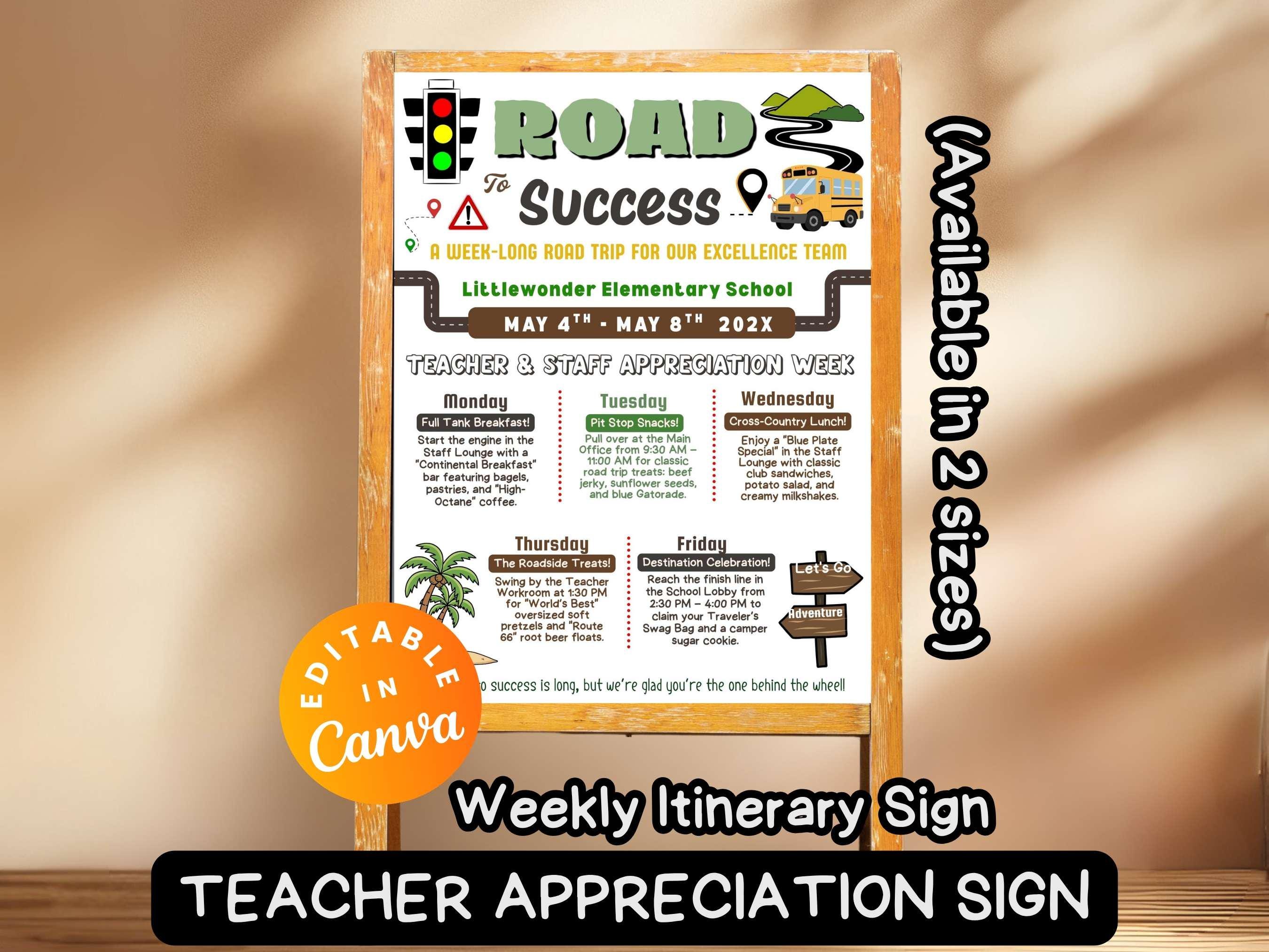 Road Trip Theme Signage Adventure Teacher Appreciation Week Itinerary ...
