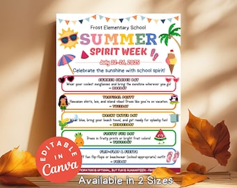 Summer Spirit Week Editable Flyer Template, Printable DIY Itinerary for School Events, PTO Summer Planner, Back to School Spirit Week Flyers