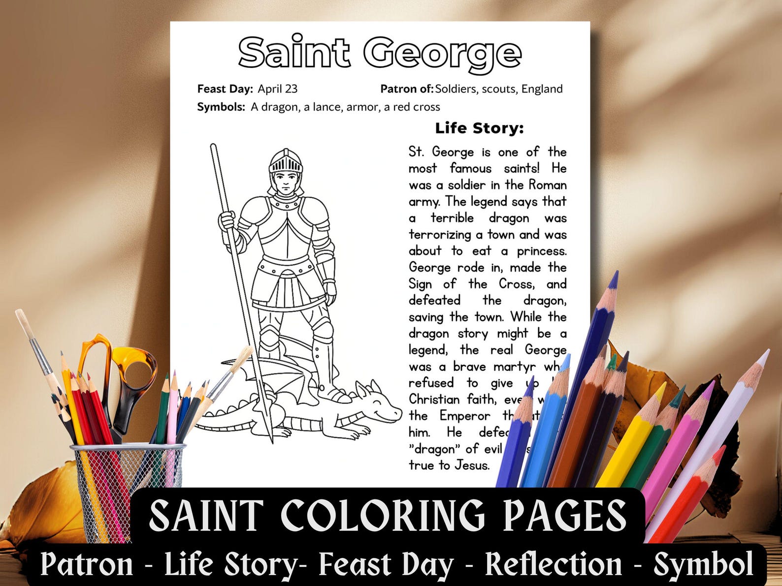 Saint George Coloring Page, Catholic Kids Saint Activity Worksheet, St ...