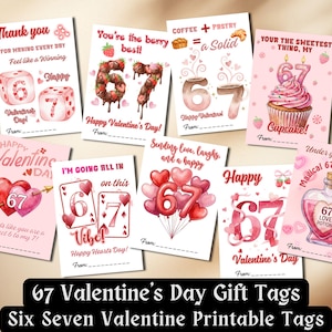 67 etiquetas de regalo para el Día de San Valentín para Six Seven Kids, tarjetas imprimibles para la clase de San Valentín, fiesta escolar de San Valentín, intercambio en el aula, agradecimiento a los maestros