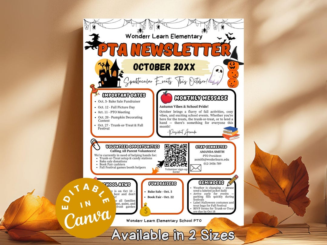 October Classroom PTO PTA Newsletter Template, Editable Weekly ...