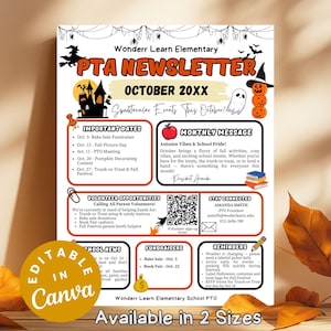 October Classroom PTO PTA Newsletter Template, Editable Weekly & Monthly School News, Printable Teacher Communication Design Flyer Halloween