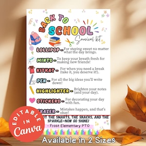 Printable Back to School Survival Kit for Teachers, Editable Student Gift Tags, First Day of School Essentials DIY Funny Survival Kit Treats