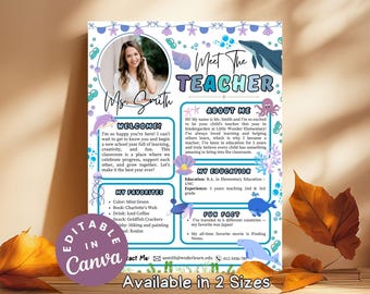 Meet the Teacher Under the Sea Ocean Theme Printable Teacher Flyer Back to School Under Water Sea Shell Classroom Decor Teacher Introduction