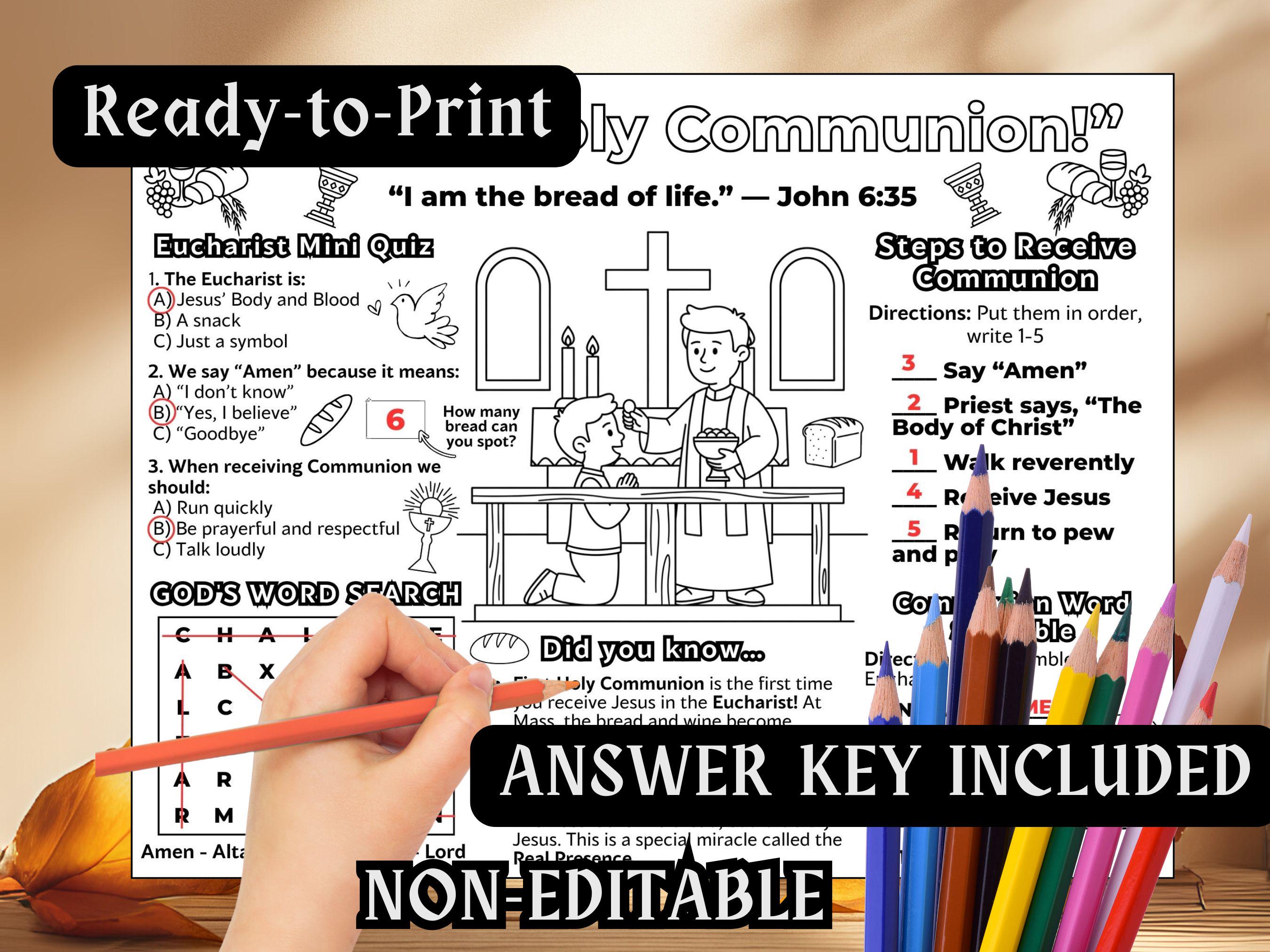 First Holy Communion Activity Placemat Kids Catholic School Coloring ...