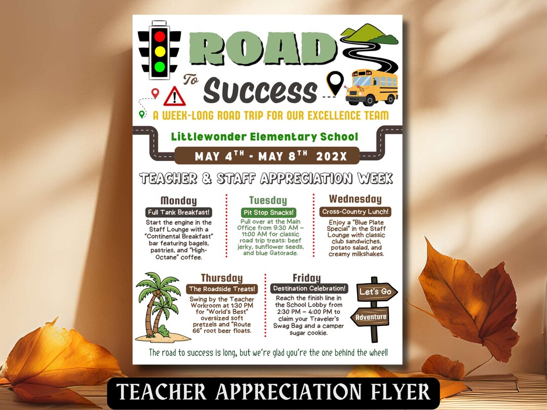 Road Trip Theme Teacher Appreciation Week Travel Itinerary Flyer ...