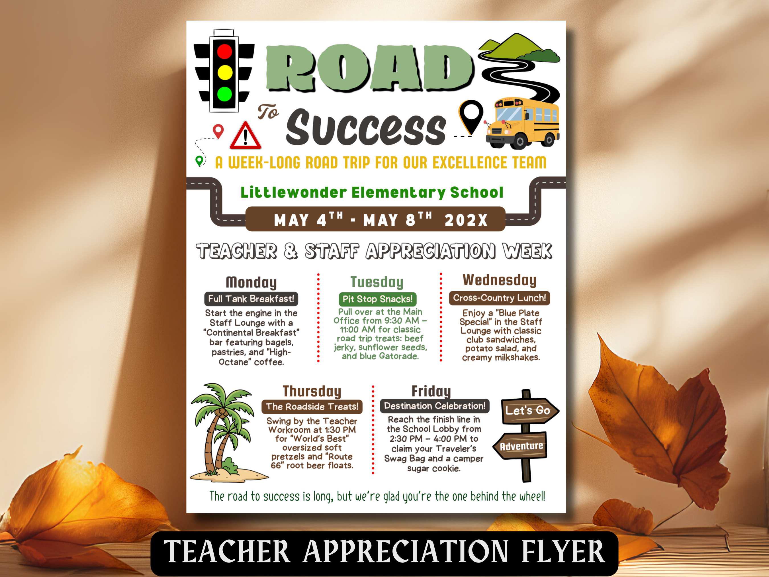 Road Trip Theme Teacher Appreciation Week Travel Itinerary Flyer ...