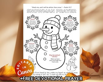 Christian Snowman Prayer Craft Kids Coloring Activity Catholic School Winter Coloring Pages Snowman Devotional Prayer Faith Formation CCD