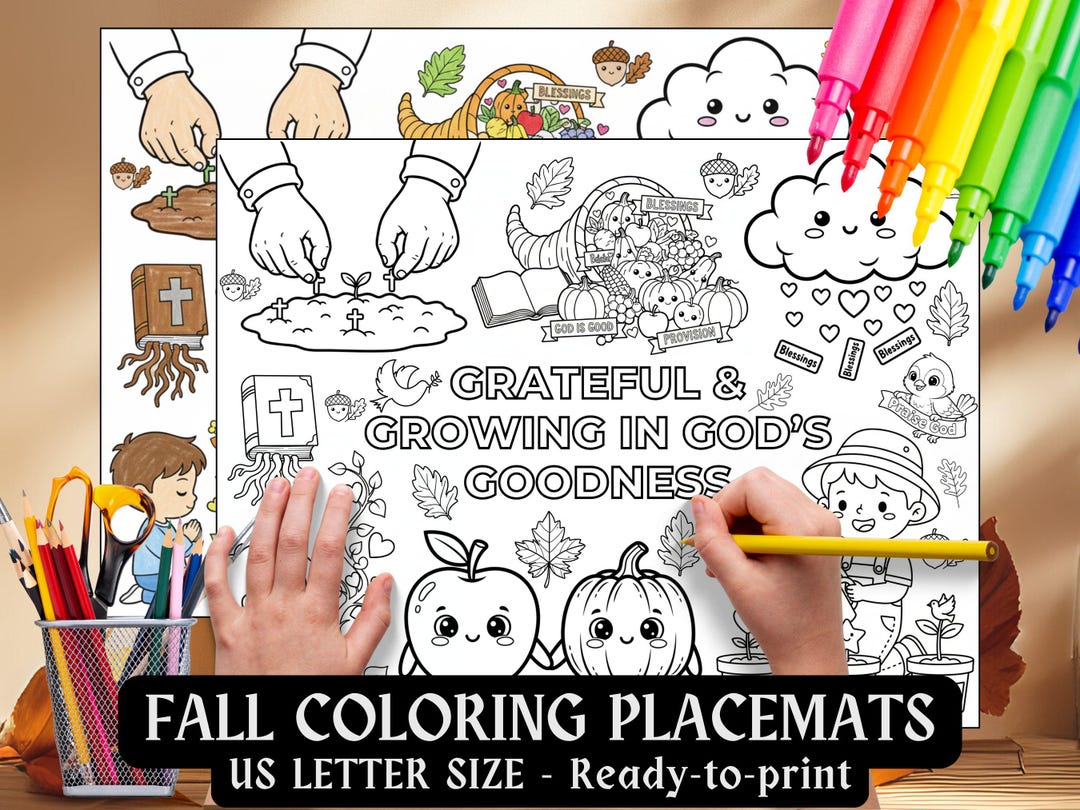 Christian Thanksgiving Coloring Placemat Kids Sunday School Printable ...