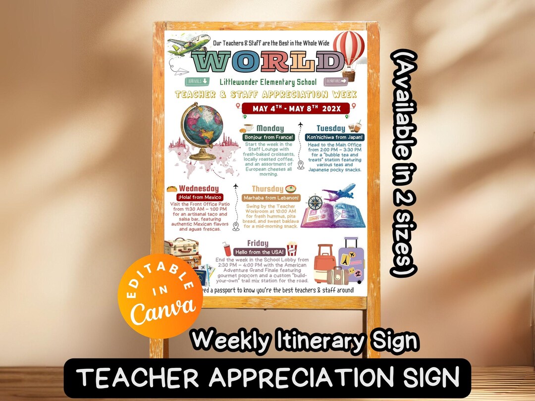 Travel Theme Signage Around the World Teacher Appreciation Week ...