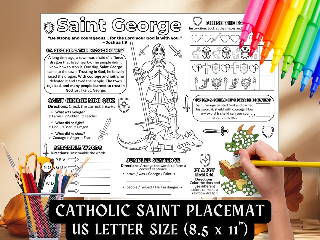 Saint George Activity Placemat Kids Coloring Pages Catholic April Feast ...