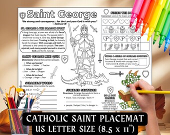Saint George Activity Placemat Kids Coloring Pages Catholic April Feast Day Activity Page Sunday School CCD Catholic School Worksheet Dragon