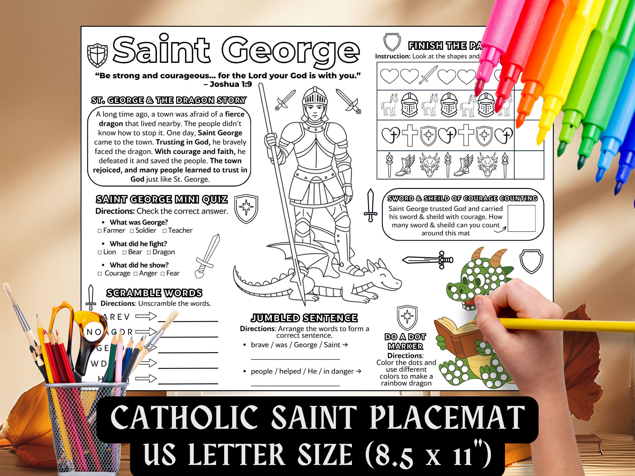 Saint George Activity Placemat Kids Coloring Pages Catholic April Feast ...