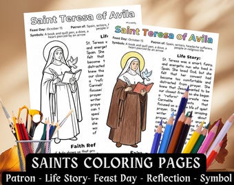 Saint Teresa of Avila Coloring Page Kids Catholic School Saint Coloring Activity Sheet Faith Formation St. Teresa of Avila October Saint CCD