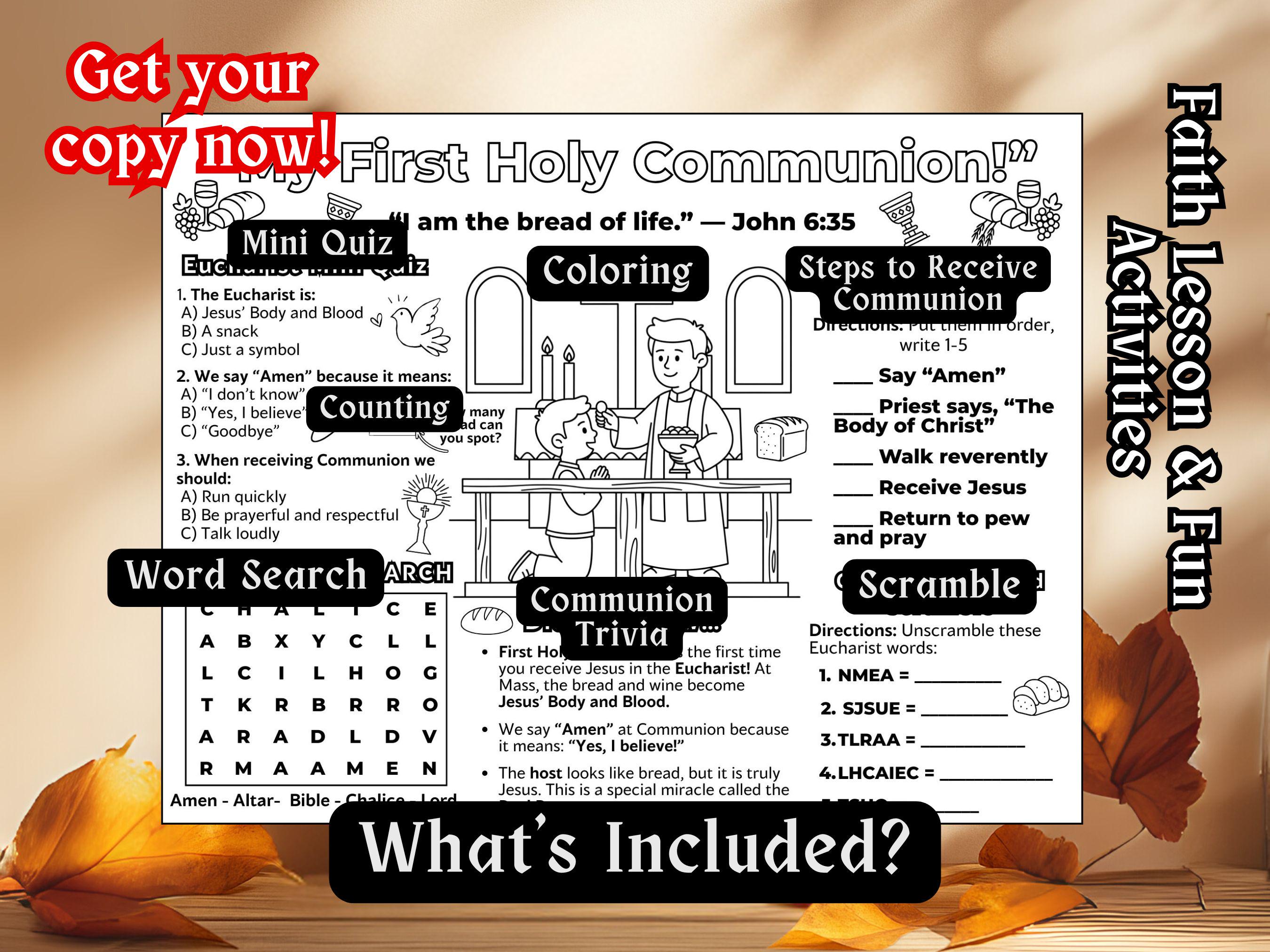 First Holy Communion Activity Placemat Kids Catholic School Coloring ...