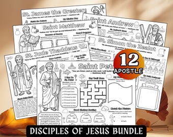 12 Apostles of Jesus Placemat Bundle Kids Coloring Pages Catholic Saint Activity Craft Disciples Printable Worksheet Christian Bible Story