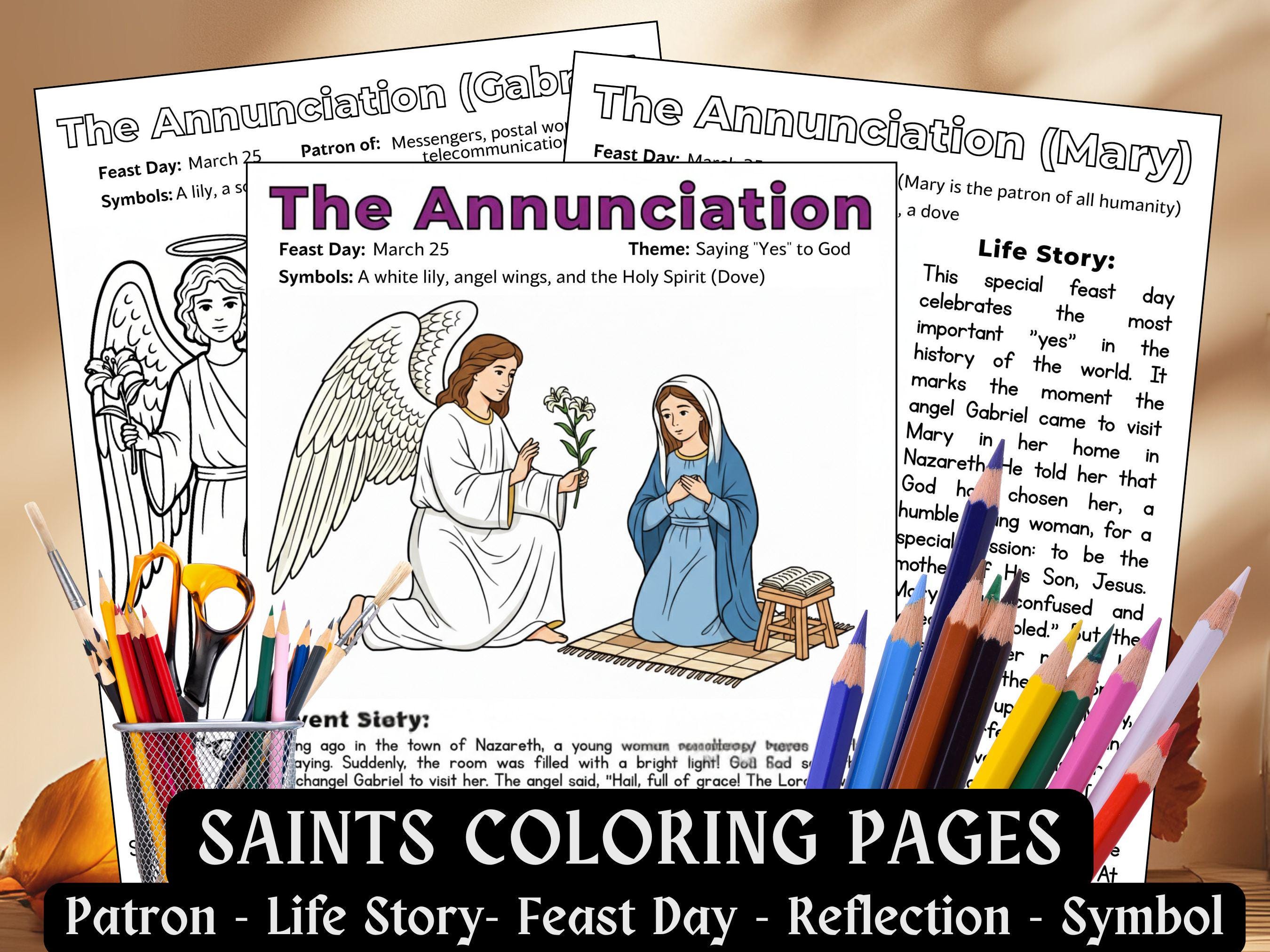 The Annunciation Catholic Coloring Page Saint Mary Story Activity…