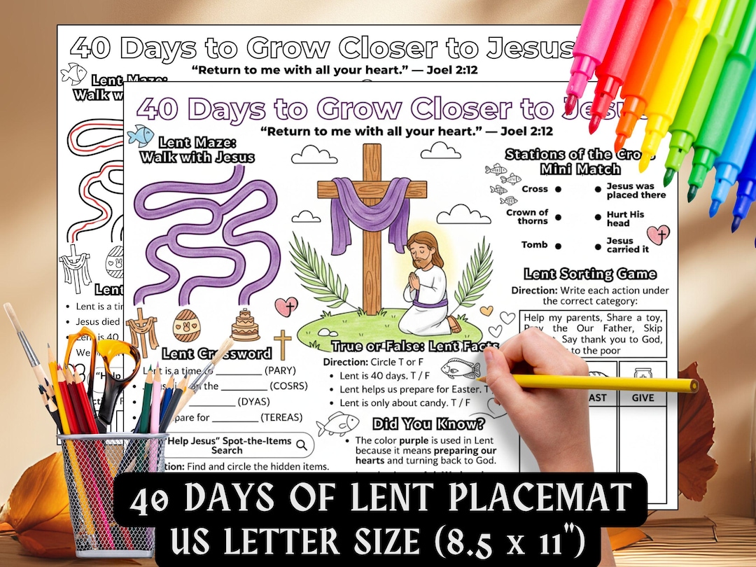 Lenten Placemat 40 Days of Lent Activity Kids Holy Week Catholic School ...