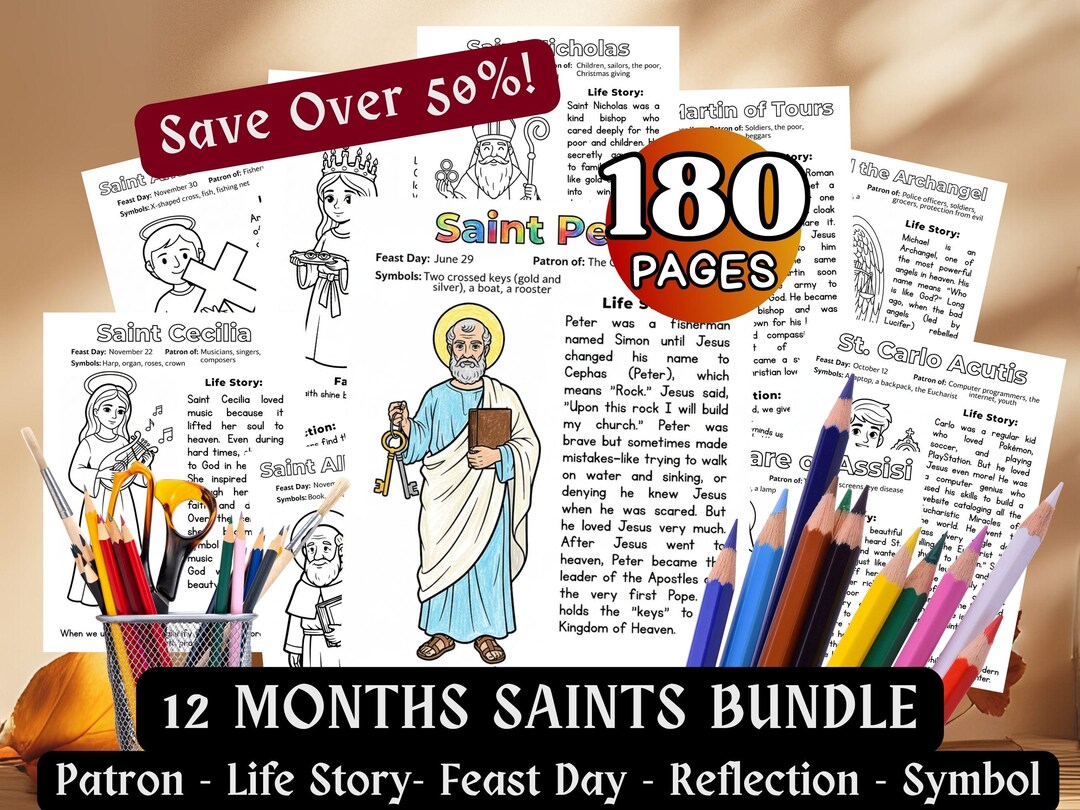 12 Months Catholic Saints Coloring Pages Mega Bundle Kids All Saints ...