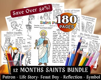 12 Months Catholic Saints Coloring Pages Mega Bundle Kids All Saints Day Activity Placemat Year-Long Curriculum Homeschool Morning Basket