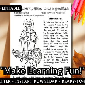 Saint Mark the Evangelist Coloring Page Catholic Kids Saint Activity ...