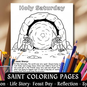 Holy Saturday Coloring Page, Kids Catholic Holy Week Activity Worksheet, Easter Vigil Sunday School CCD, Rolled Tomb Christian Printable PDF
