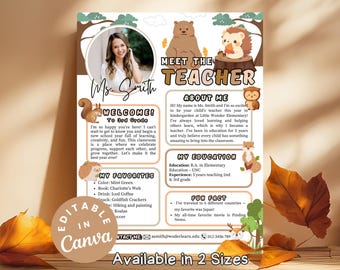 Woodland Meet the Teacher Flyer Back to School Wild Animal Theme Teacher Welcome Letter Forest Animal Classroom Newsletter Woodland Posters