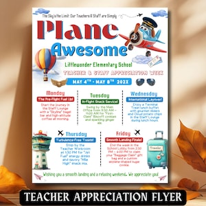 Plane Awesome Teacher Appreciation Week Itinerary Flyer Travel Editable International Trip Theme Event Schedule Hospital Week Nurse Passport