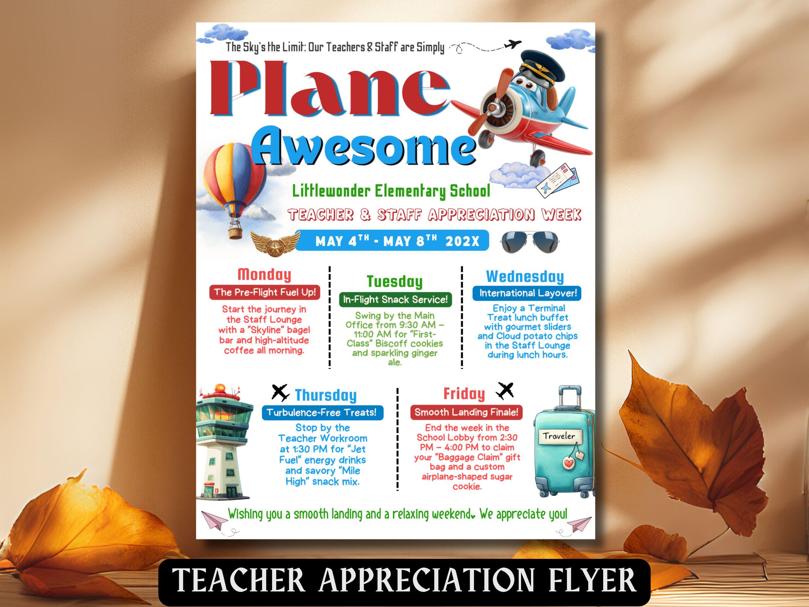 Plane Awesome Teacher Appreciation Week Itinerary Flyer Travel Editable ...