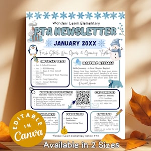 January Classroom Newsletter Editable Monthly School News Template for Teachers PTO Printable Classroom Updates, Back to School Flyer Canva