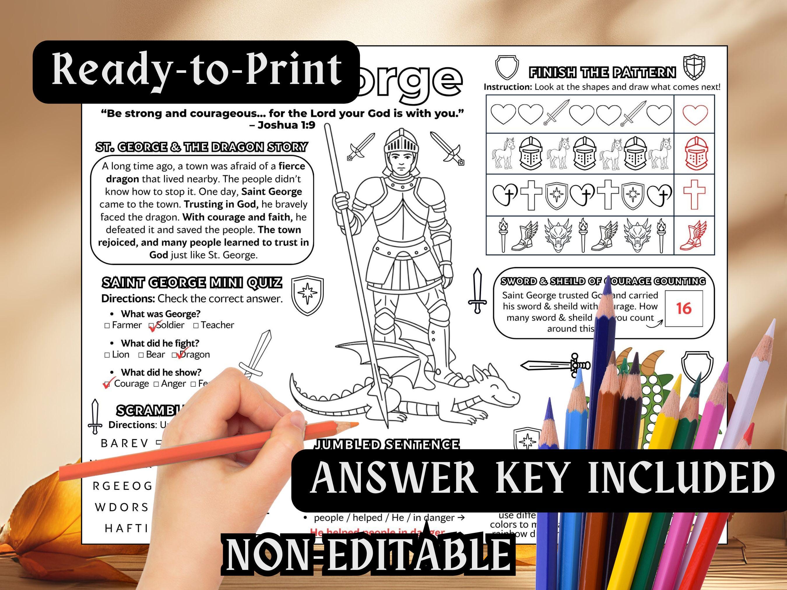 Saint George Activity Placemat Kids Coloring Pages Catholic April Feast ...