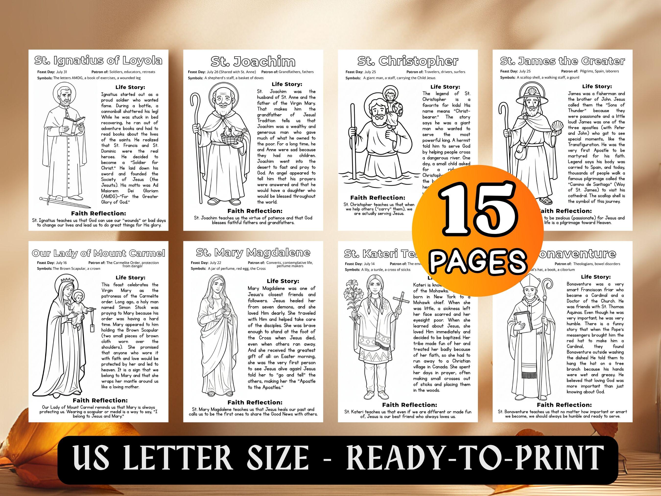 July Saints Feast Coloring Pages Kids Monthly Catholic Saint Bundle ...