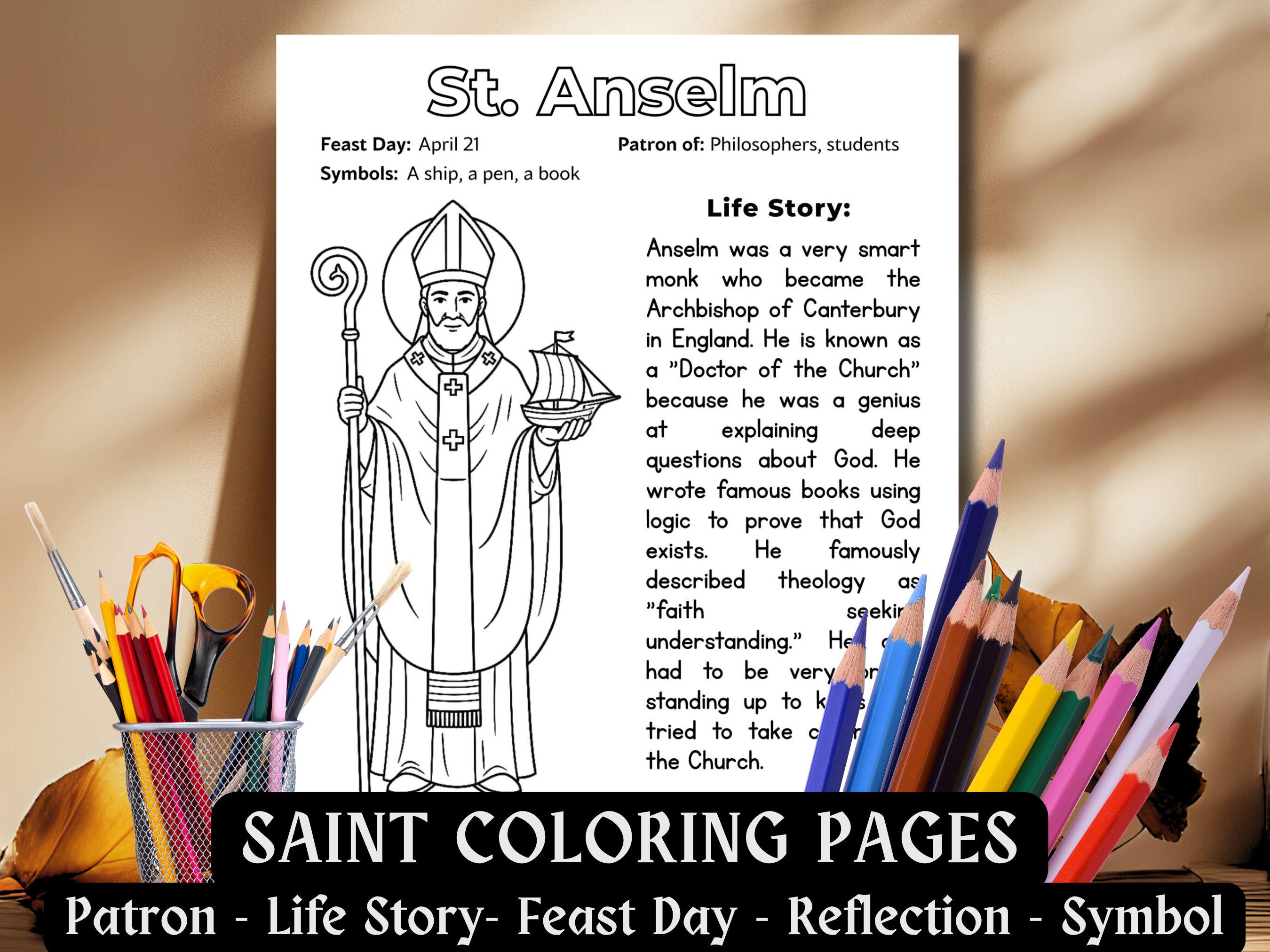 St. Anselm Coloring Page Catholic Kids Saint Activity Worksheet Doctor ...